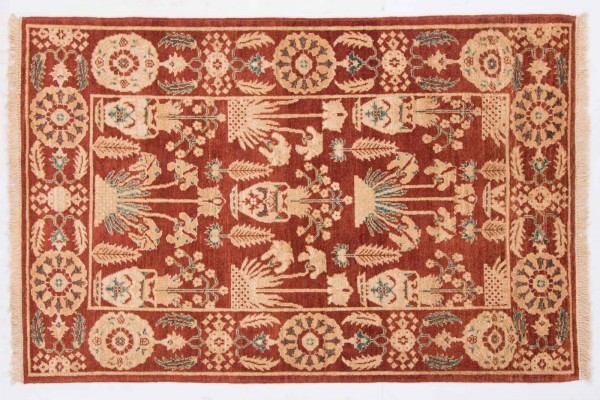 Afghan Chobi Ziegler 161x105 Handgeknüpft Teppich 110x160 Rot Blumenmuster Kurzflor