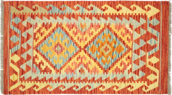 Afghan Maimana Kelim Bunt 100x62 Handgewebt Teppich 60x100 Bunt Geometrisch Orient