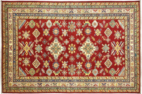 Afghan Kazak Fein 308x207 Handgeknüpft Orientteppich 210x310 Rot Umrandung Wolle