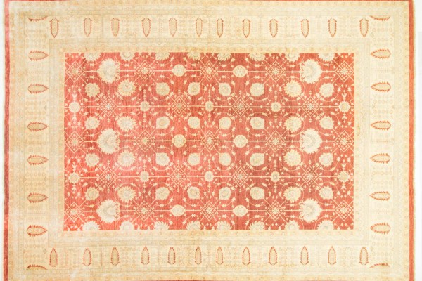 Afghan Chobi Ziegler 530x374 Handgeknüpft Teppich 370x530 Rot Blumenmuster Kurzflor