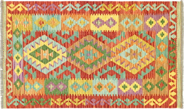 Afghan Maimana Kelim Bunt 128x85 Handgewebt Teppich 90x130 Bunt Geometrisch Orient
