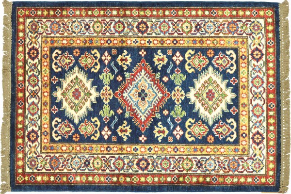 Afghan Superkazak 115x81 Handgeknüpft Orientteppich 80x120 Blau Geometrisch Wolle
